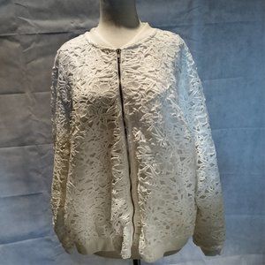 ELOQUII White Lace Bomber Jacket